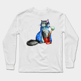 Pretty cat sorcerer with a magic staff and red boots Long Sleeve T-Shirt